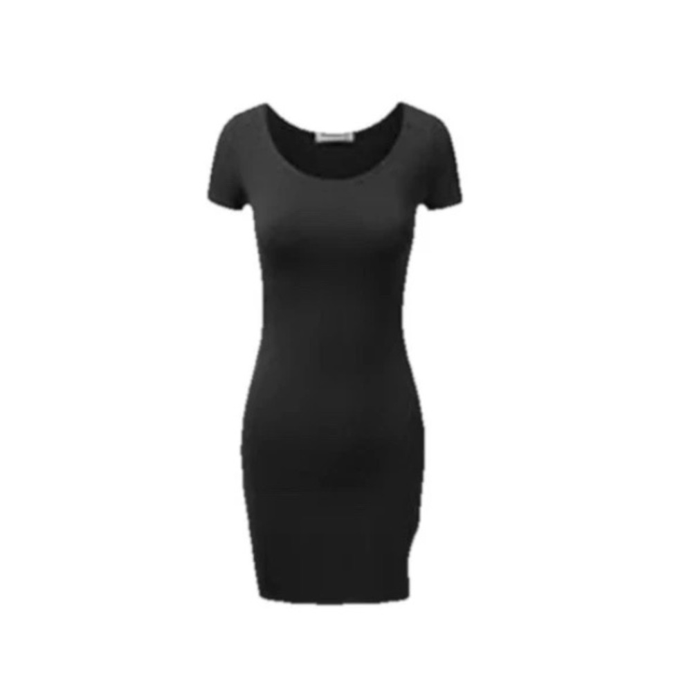 JJ Perfection Short Sleeve Slim Dress Scoop Neck Bodycon Mini Dress Black Large